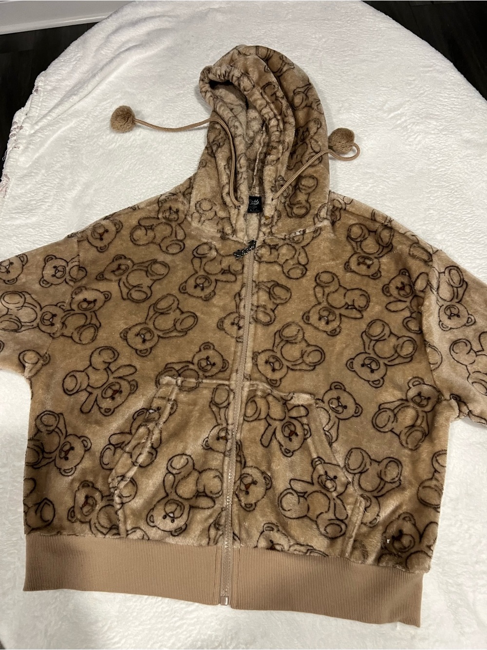 Cold Crush Tan Teddy Print Hooded Puffer Jacket